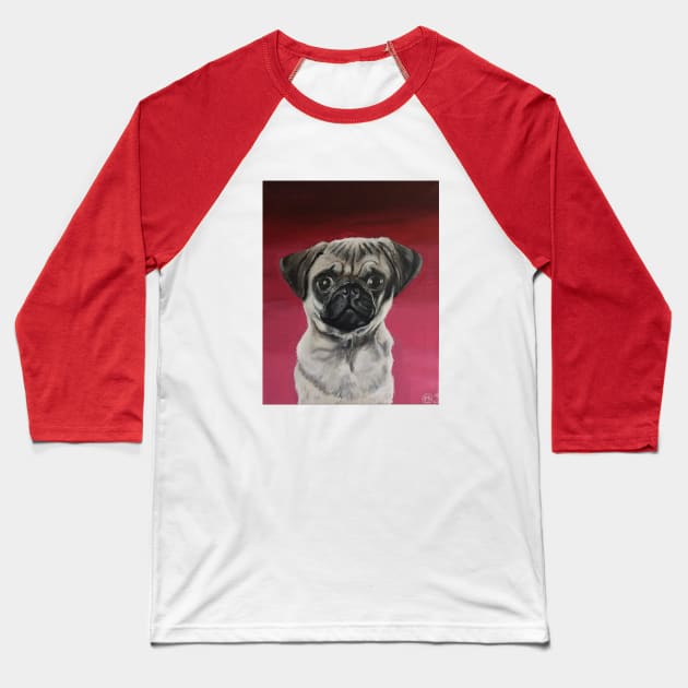 Pug Puppy Portrait Baseball T-Shirt by ManolitoAguirre1990
